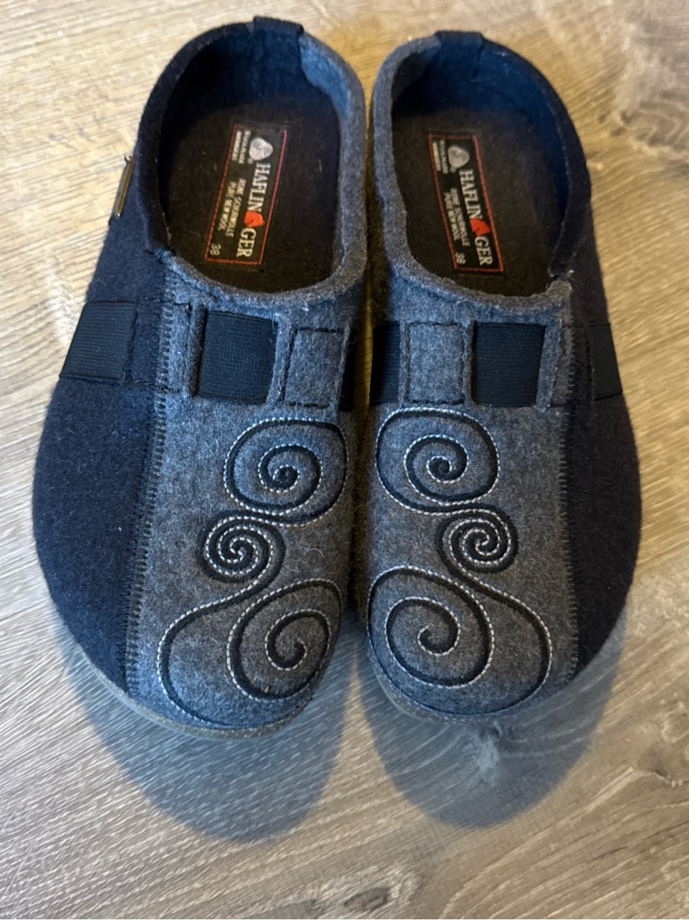Haflinger Magic Grizzly Collection Pure New Wool Black/Gray Slipper Clogs NWOB